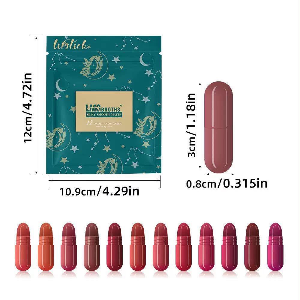 Capsule Lipstick - Pack of 12 - Long-Lasting Velvet Matte & Highly Pigmented