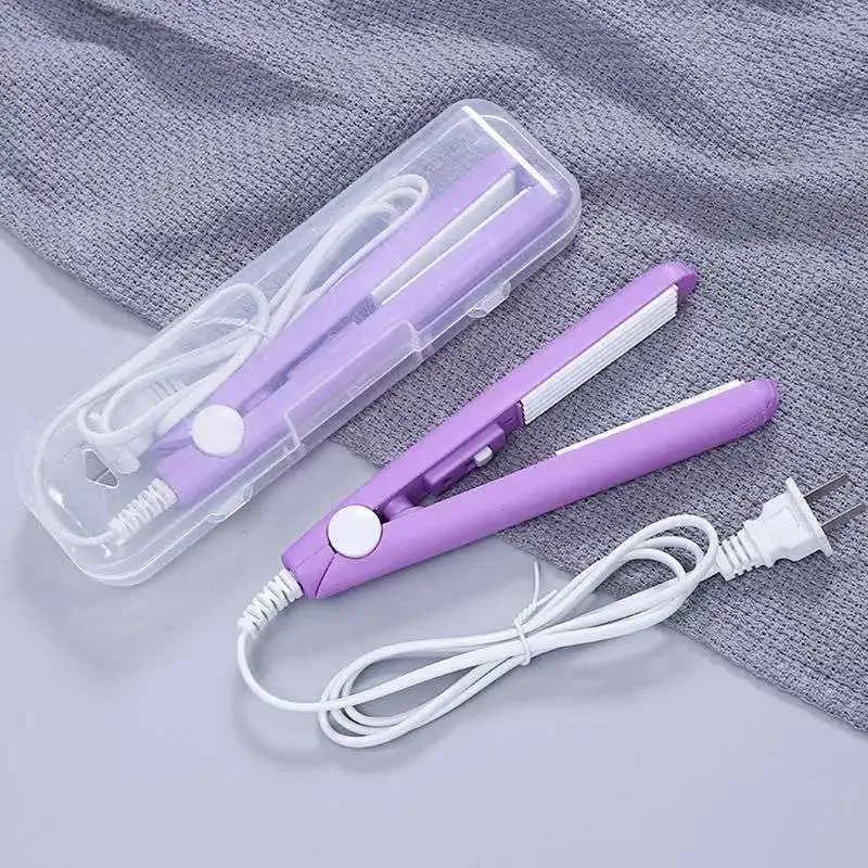 Mini purple hair straightener with storage case and cord