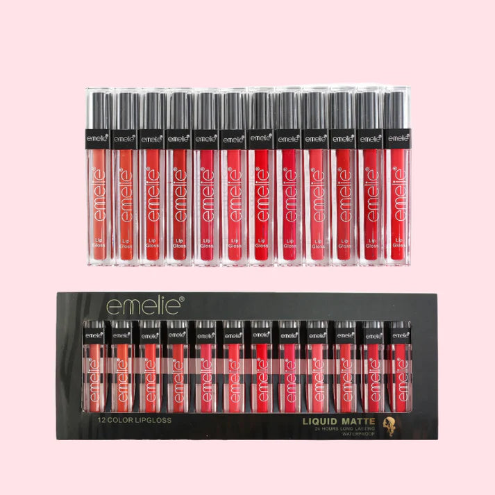 Emelie Liquid Matte 24 Hours Long Lasting Lip gloss Black Tray