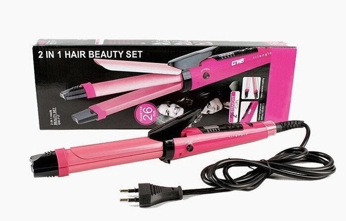 Pink 2-in-1 hair beauty set curling and straightening iron