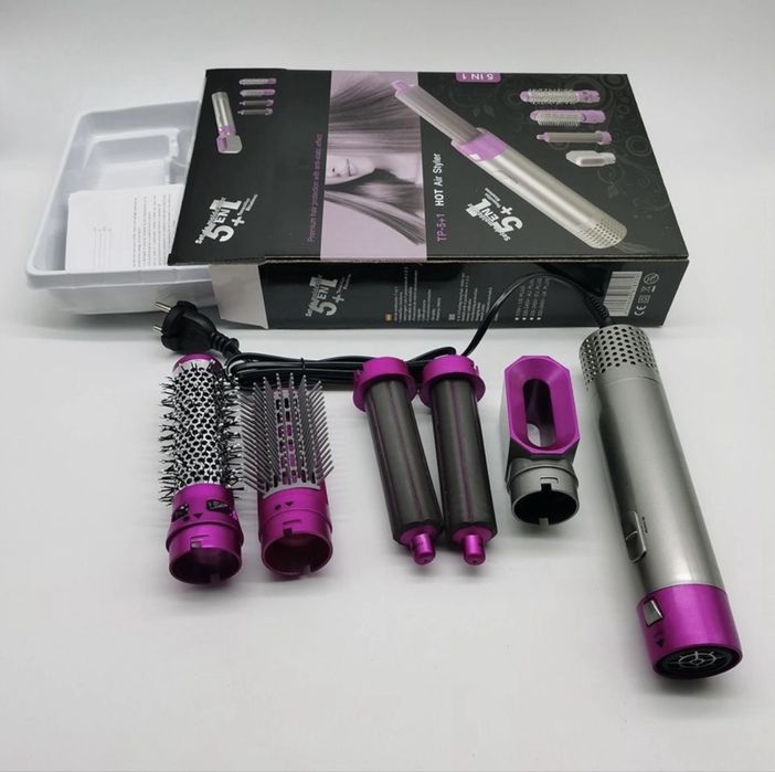 5-in-1 hot air styler kit with attachments and packaging