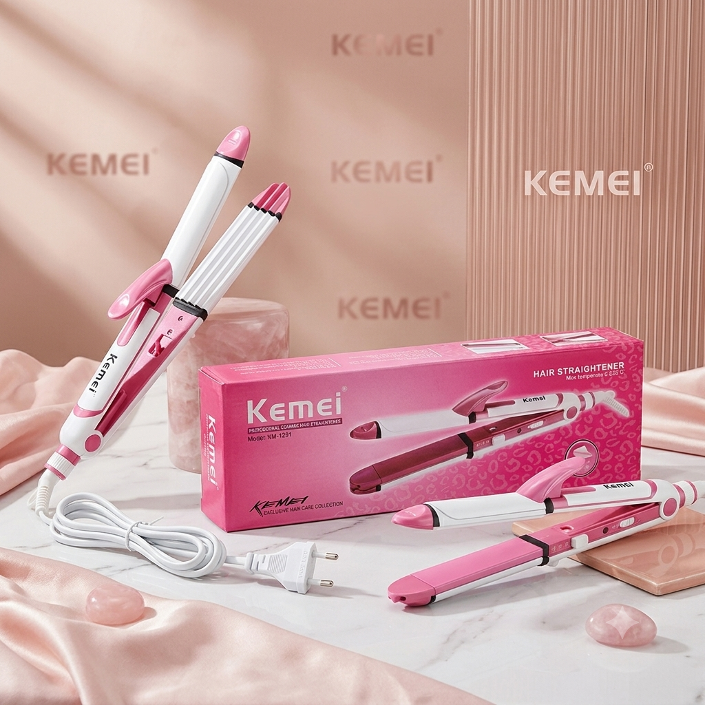 Kemei KM-1291 3-in-1 hair straightener with box