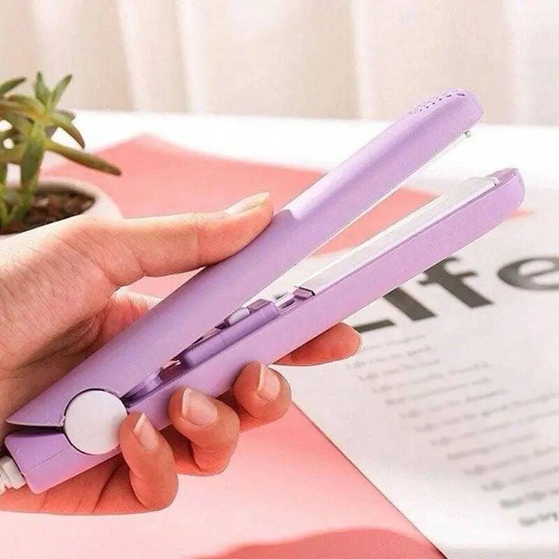 Mini lavender hair straightener close-up